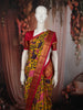 Mustard Yellow Floral Vine Zari Woven Design Semi Silk Festive Saree with Contrast Temple Zari Border