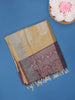 Mustard Yellow Floral Woven Art Silk Saree with Contrast Maroon Zari Border