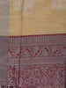 Mustard Yellow Floral Woven Art Silk Saree with Contrast Maroon Zari Border