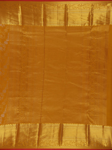 Mustard Yellow Floral Woven Pure Kanchipuram Silk Saree - Diadem