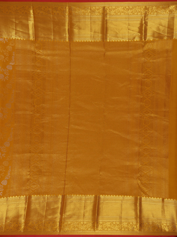 Mustard Yellow Floral Woven Pure Kanchipuram Silk Saree - Diadem
