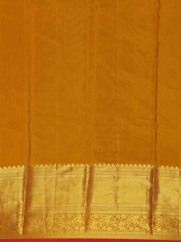 Mustard Yellow Floral Woven Pure Kanchipuram Silk Saree - Diadem
