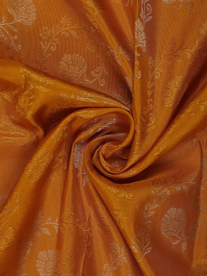 Mustard Yellow Floral Woven Pure Kanchipuram Silk Saree - Diadem