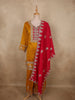 Mustard Yellow Floral Zari Embroidered Design Georgette Palazzo Suit with Dupatta