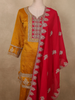 Mustard Yellow Floral Zari Embroidered Design Georgette Palazzo Suit with Dupatta