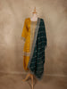 Mustard Yellow Floral Zari Embroidered Design Silk Salwar Suit with Contrast Green Dupatta