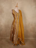 Mustard Yellow Floral Zari Woven Design Banarasi Silk Palazzo Suit with Dupatta