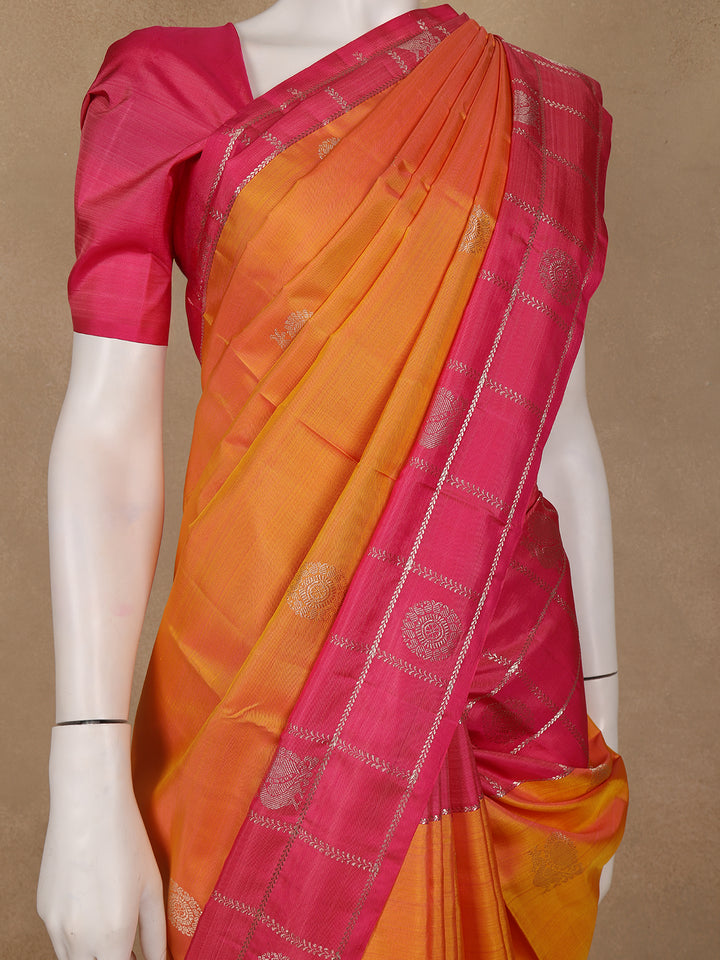 Mustard Yellow Geometric Designed Silk Saree - Diadem