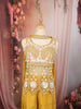 Mustard Yellow Geometric Sequins and Beads Embroidered Design Organza Haldi Wear Palazzo Suit with Matching Choker Dupatta