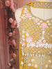 Mustard Yellow Geometric Sequins and Beads Embroidered Design Organza Haldi Wear Palazzo Suit with Matching Choker Dupatta