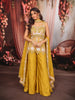Mustard Yellow Geometric Sequins and Beads Embroidered Design Organza Haldi Wear Palazzo Suit with Matching Choker Dupatta