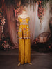 Mustard Yellow Heavy Beads Embroidered Design Satin Peplum Palazzo Suit with Matching Choker Dupatta