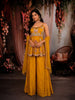 Mustard Yellow Heavy Beads Embroidered Design Satin Peplum Palazzo Suit with Matching Choker Dupatta