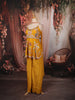 Mustard Yellow Heavy Beads Embroidered Design Satin Peplum Palazzo Suit with Matching Choker Dupatta
