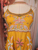 Mustard Yellow Heavy Beads Embroidered Design Satin Peplum Palazzo Suit with Matching Choker Dupatta