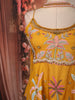 Mustard Yellow Heavy Beads Embroidered Design Satin Peplum Palazzo Suit with Matching Choker Dupatta