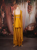 Mustard Yellow Heavy Beads Embroidered Design Satin Peplum Palazzo Suit with Matching Choker Dupatta