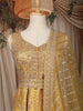 Mustard Yellow Heavy Sequins Embroidered Design Banarasi Silk Gown With Net Dupatta