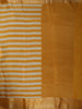 Mustard Yellow Horizontal Striped Printed Design Chiffon Fancy Saree with Zari Border
