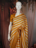 Mustard Yellow Horizontal Striped Printed Design Chiffon Fancy Saree with Zari Border