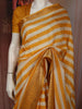 Mustard Yellow Horizontal Striped Printed Design Chiffon Fancy Saree with Zari Border