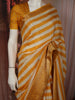 Mustard Yellow Horizontal Striped Printed Design Chiffon Fancy Saree with Zari Border