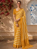 Mustard Yellow Horizontal Striped Printed Design Chiffon Fancy Saree with Zari Border