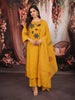 Mustard Yellow Kalamkari Printed Design Pure Cotton Straight Cut Salwar Suit with Matching Printed Dupatta
