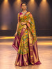 Mustard Yellow Kalamkari Woven Design Pure Kanchipuram Silk Bridal Saree with Contrast Magenta Purple Grand Zari Border