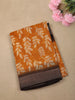 Mustard Yellow Leaf Printed Design Linen Cotton Casual Wear Saree