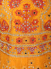 Mustard Yellow Mirror and Thread Embroidered Design Net Lehenga With Net Dupatta