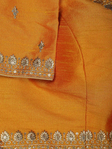 Mustard Yellow Motifs Design Silk Readymade Blouse - Diadem