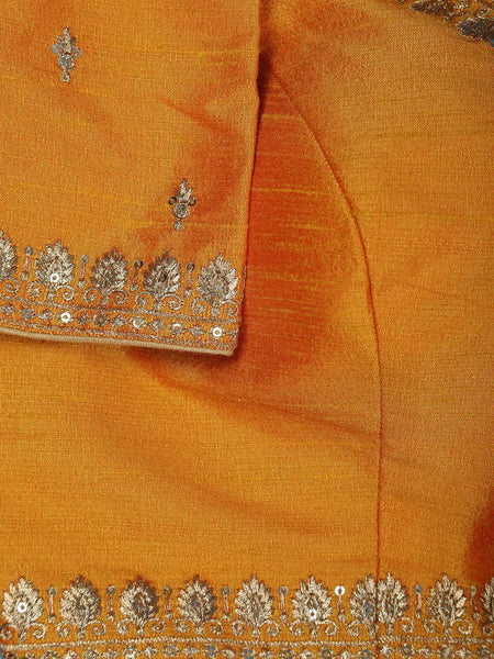 Mustard Yellow Motifs Design Silk Readymade Blouse - Diadem