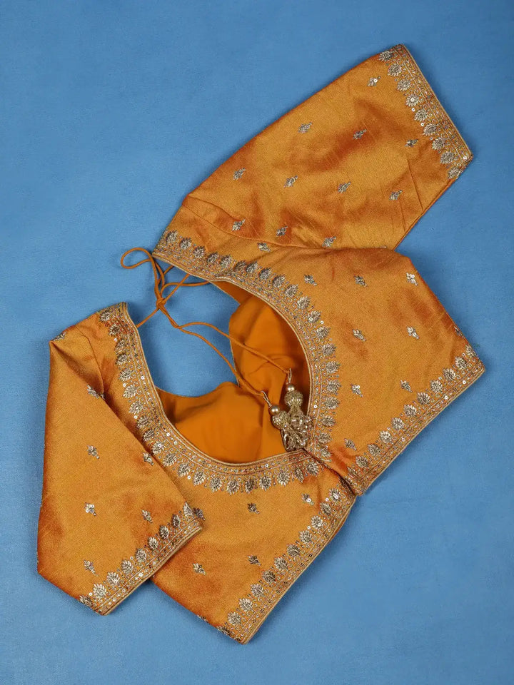 Mustard Yellow Motifs Design Silk Readymade Blouse - Diadem