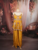 Mustard Yellow Multicolor Floral and Palm Tree Beads Embroidered Design Organza Indo Western Peplum Palazzo Suit with Matching Choker Dupatta