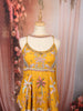 Mustard Yellow Multicolor Floral and Palm Tree Beads Embroidered Design Organza Indo Western Peplum Palazzo Suit with Matching Choker Dupatta