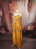 Mustard Yellow Multicolor Floral and Palm Tree Beads Embroidered Design Organza Indo Western Peplum Palazzo Suit with Matching Choker Dupatta