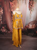 Mustard Yellow Multicolor Floral and Palm Tree Beads Embroidered Design Organza Indo Western Peplum Palazzo Suit with Matching Choker Dupatta