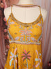Mustard Yellow Multicolor Floral and Palm Tree Beads Embroidered Design Organza Indo Western Peplum Palazzo Suit with Matching Choker Dupatta