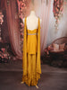 Mustard Yellow Multicolor Floral and Palm Tree Beads Embroidered Design Organza Indo Western Peplum Palazzo Suit with Matching Choker Dupatta
