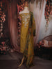 Mustard Yellow Paisley Sequins Embroidered Design Tissue Unstitched Salwar Material with Dupatta