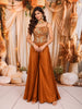 Mustard Yellow Paisley Sequins and Beads Embroidered Design Georgette Palazzo Suit with Matching Choker Dupatta