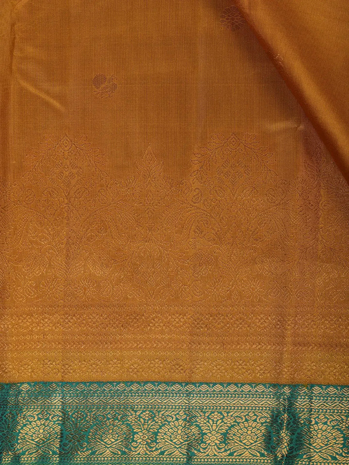 Mustard Yellow Peacock Woven Pure Kanchipuram Silk Saree - Diadem