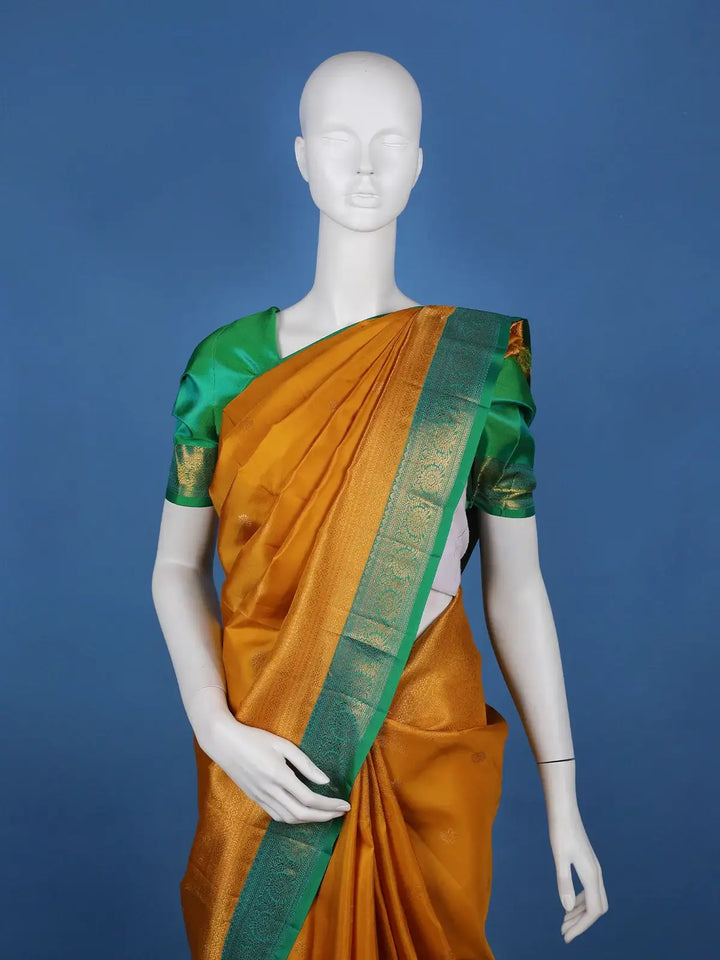 Mustard Yellow Peacock Woven Pure Kanchipuram Silk Saree - Diadem