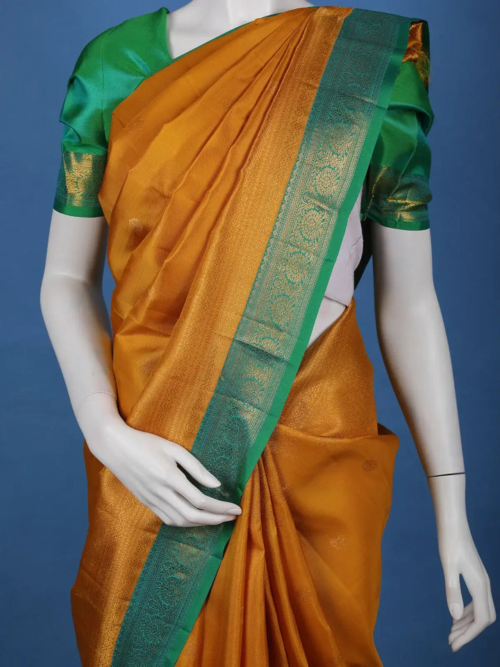 Mustard Yellow Peacock Woven Pure Kanchipuram Silk Saree - Diadem