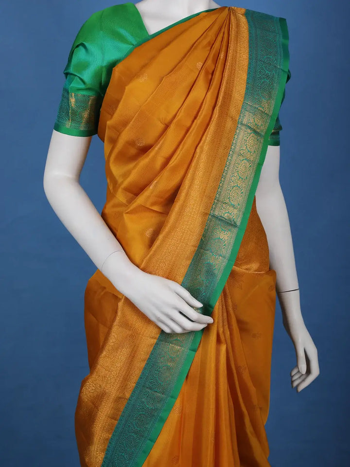 Mustard Yellow Peacock Woven Pure Kanchipuram Silk Saree - Diadem