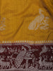 Mustard Yellow Peacock Woven Raw Silk Saree with Contrast Maroon Zari Border