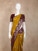 Mustard Yellow Peacock Woven Raw Silk Saree with Contrast Maroon Zari Border