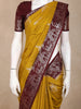 Mustard Yellow Peacock Woven Raw Silk Saree with Contrast Maroon Zari Border