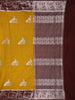 Mustard Yellow Peacock Woven Raw Silk Saree with Contrast Maroon Zari Border